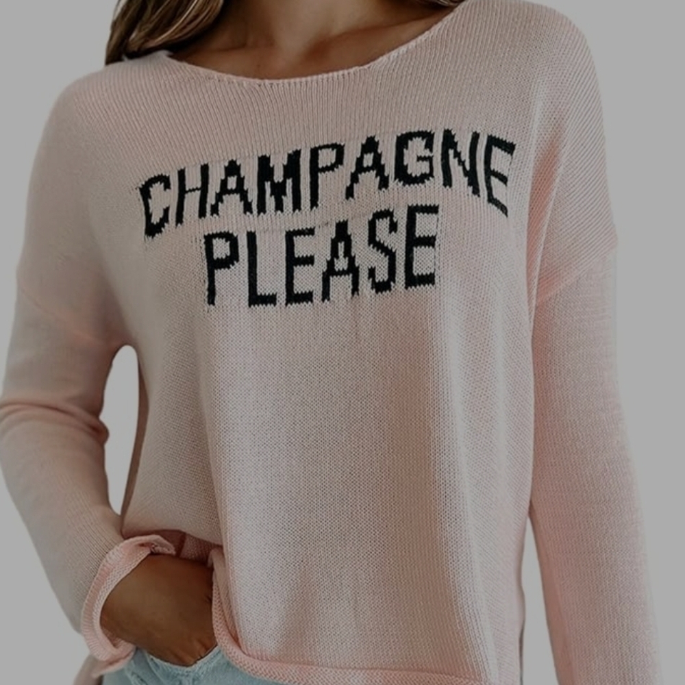 Pink Women's Sweater with Graphic Text